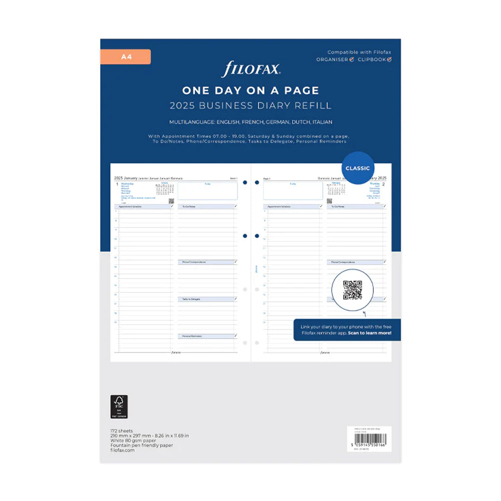 One Day On A Page Business Diary - A4 2025 Multilanguage