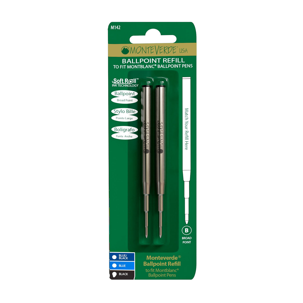 Montverde USA Ballpoint Refill To Fit Montblanc Style Ballpoint Pens Broad Point - Black(M142BK)