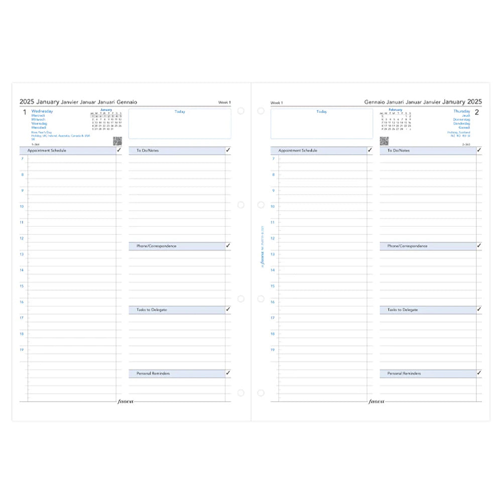 One Day On A Page Business Diary - A4 2025 Multilanguage