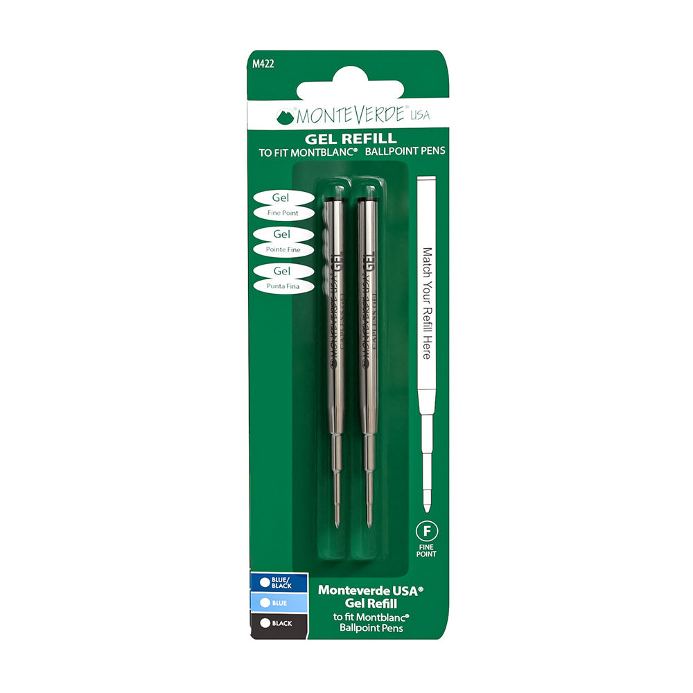 Monteverde USA Capless Gel Refill To Fit Montblanc Ballpoint Pens, Fine Point, Pack of 2 Refills - Black Black(M422BB)
