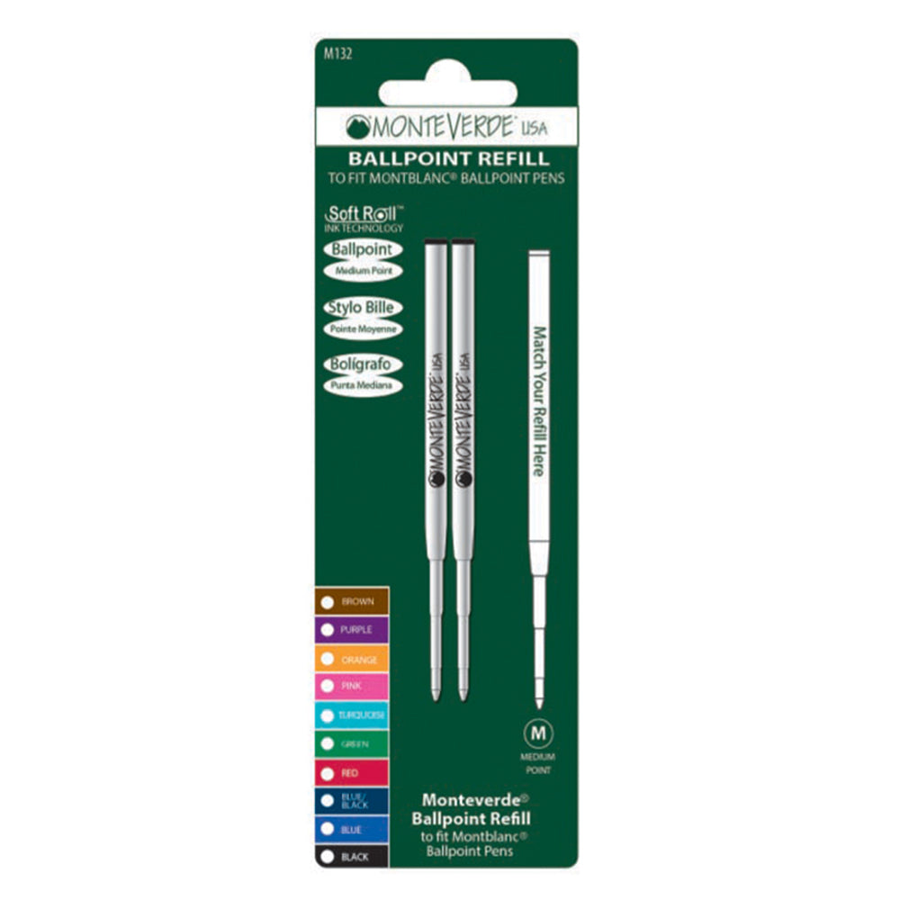 Monteverde USA Soft Roll Ballpoint Refill To Fit Montblanc Ballpoint Pens, Mediium Point, Pack of 2 Refills - Purple(M132PL)