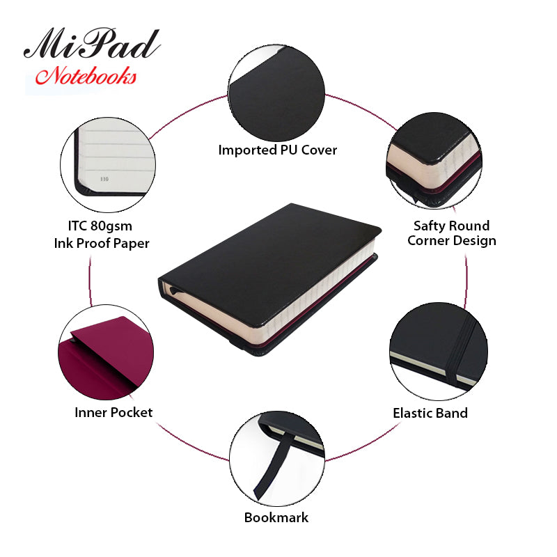 Livtek India Mipad Small Hard Cover Ruled Notebook - Black