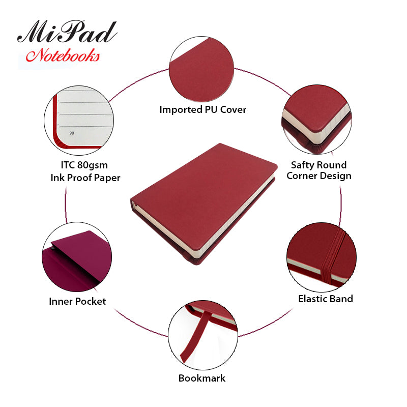 Livtek India Mipad Mediuml Hard Cover Ruled Notebook - Maroon
