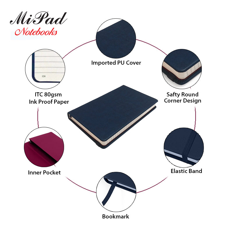 Livtek India Mipad Mediuml Hard Cover Ruled Notebook - Navy Blue