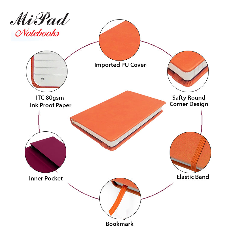 Livtek India Mipad Small Hard Cover Ruled Notebook - Orange