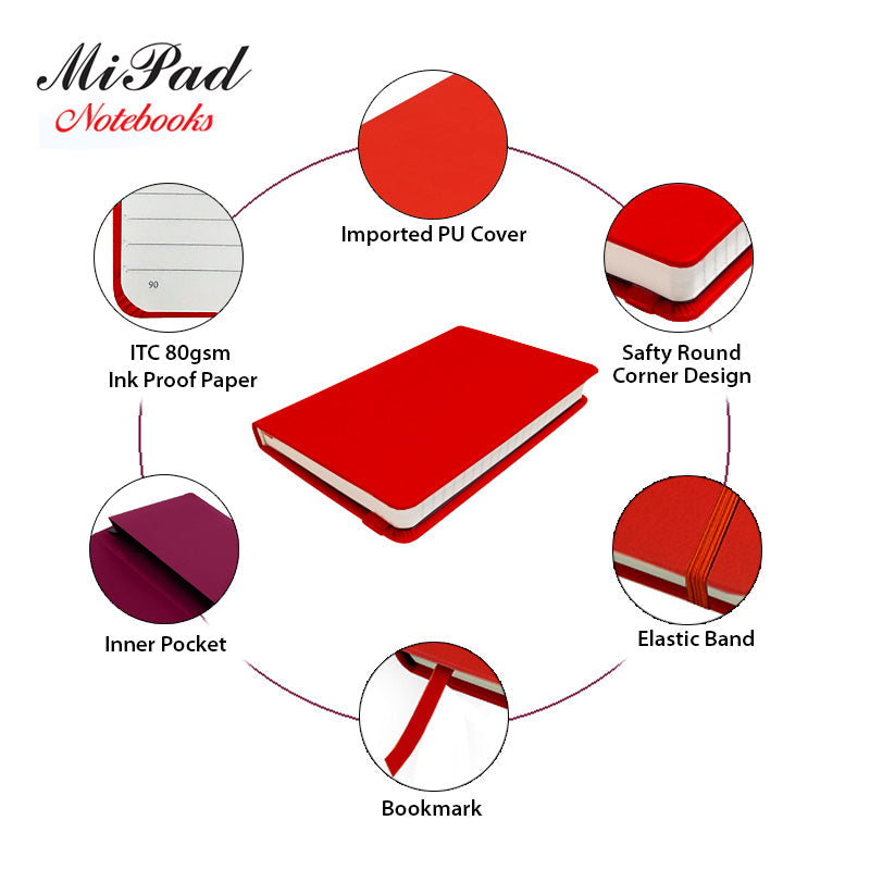Livtek India Mipad Mediuml Hard Cover Ruled Notebook - Blossom Red