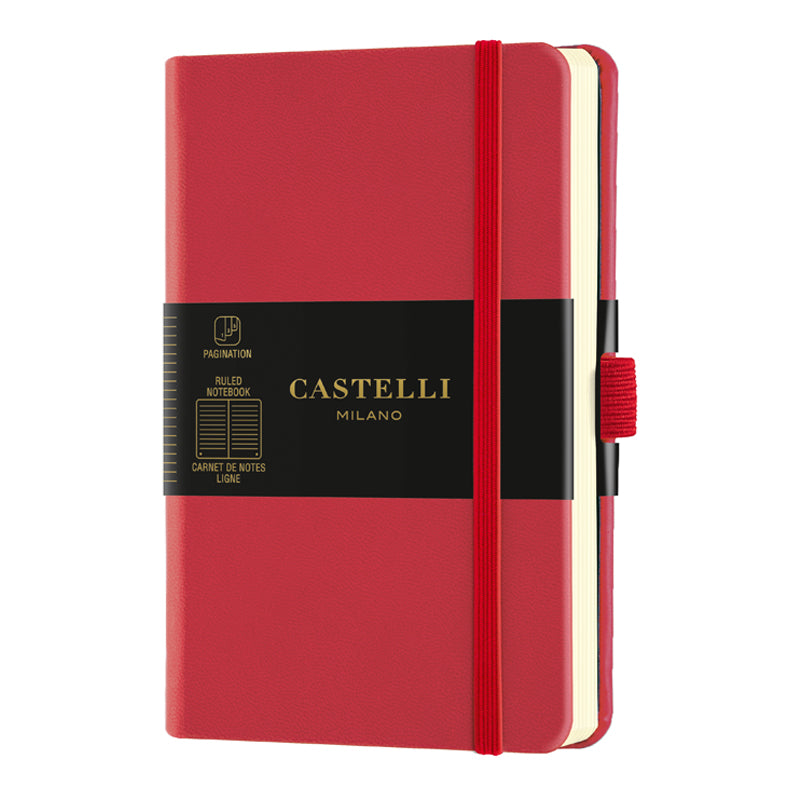 Castelli Milano Aquarela Pocket Ruled Notebook - Coral Red