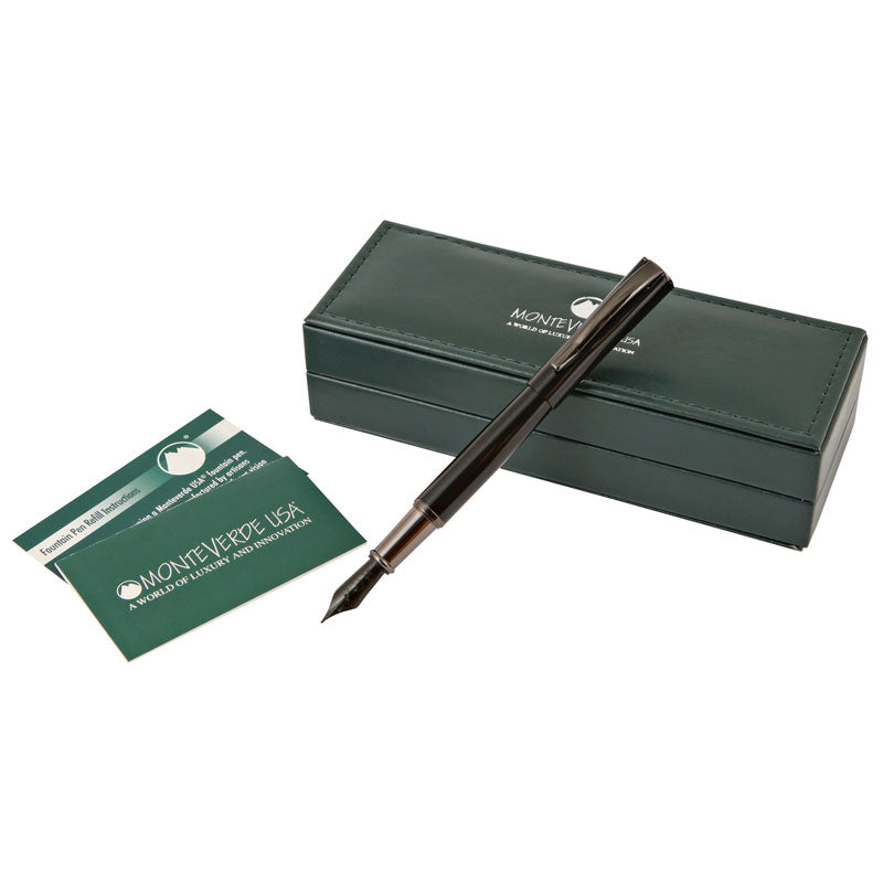 Monteverde USA Impressa બ્લેક ગનમેટલ ટ્રીમ ફાઉન્ટેન પેન