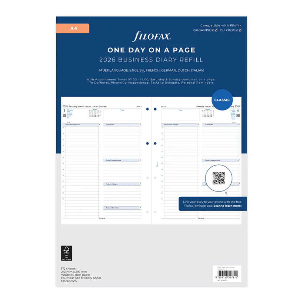 One Day On A Page Business Diary - A4 2026 Multilanguage