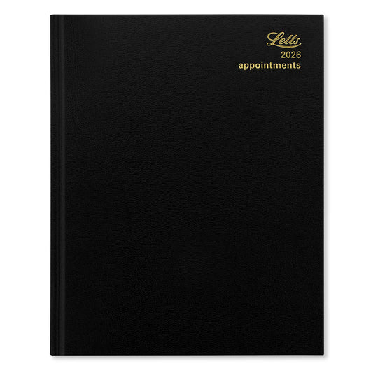 Standard Quarto Vertical Week to View Diary with Appointments 2026, English - Black