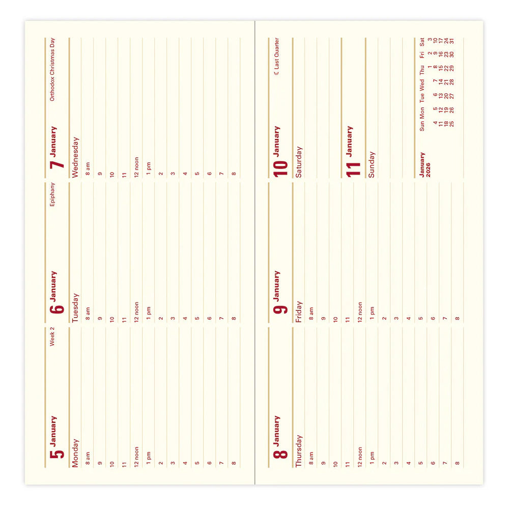 એપોઇન્ટમેન્ટ્સ 2023 સાથે ડાયરી જોવા માટે લેક્સિકોન સ્લિમ લેન્ડસ્કેપ વીક - બર્ગન્ડી