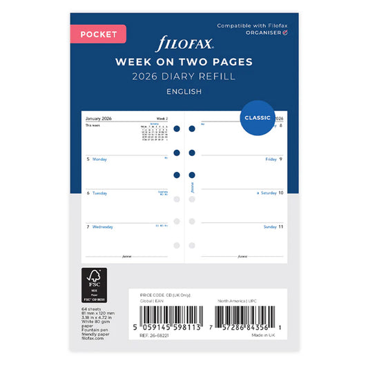 Week On Two Pages Diary - Pocket 2026 English