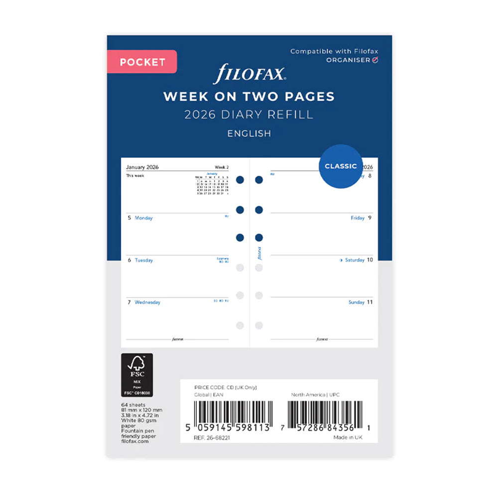 Week On Two Pages Diary - Pocket 2026 English