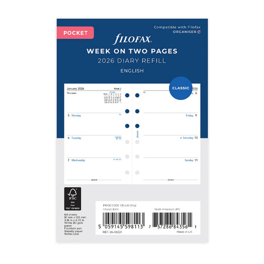 Week On Two Pages Diary - Pocket 2026 English
