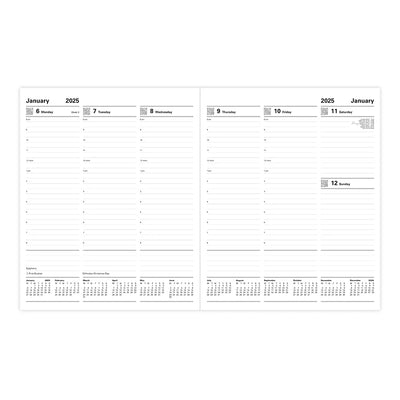 Standard Quarto Vertical Week to View Diary with Appointments 2025, English - Red