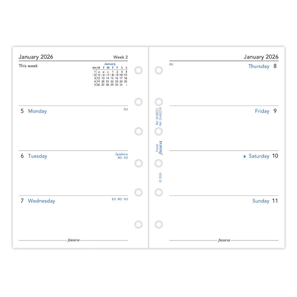 Week On Two Pages Diary - Pocket 2026 English