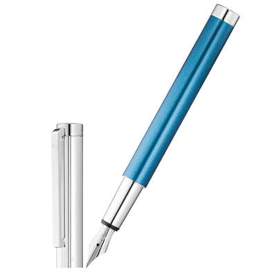 वाल्डमैन कॉस्मो डीप लाइन्स पैटर्न उत्कीर्णन स्पेस आइस ब्लू फाउंटेन पेन के साथ