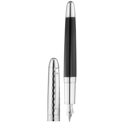 Waldmann Précieux फाइन डायमंड कट वेव पैटर्न फाउंटेन पेन स्टील निब के साथ